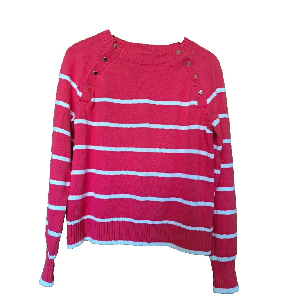 LANDS'END Women's‎ Red Striped Long Sleeve Cotton Sweater Size XS 2-4